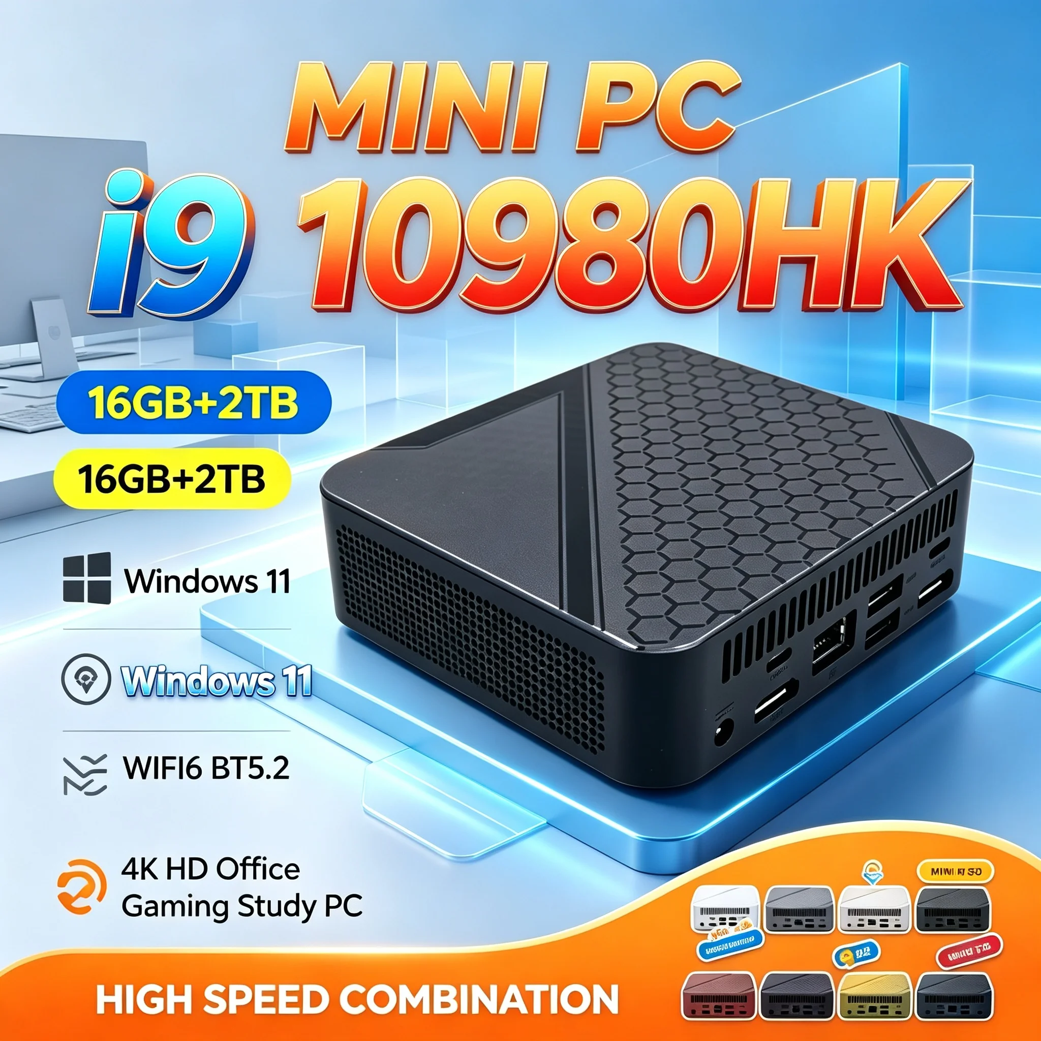 Home Office Windows 11 - Mini PC Intel I9‑10980HK, Windows 11,